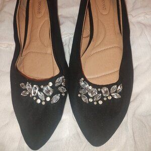 Women's size 12w "Lane Bryant" Black Faux Suede w/Rhinestones Flat Shoes